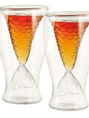Double-Wall Mermaid Tail Glasses – Amber Gradient (Set of 2)